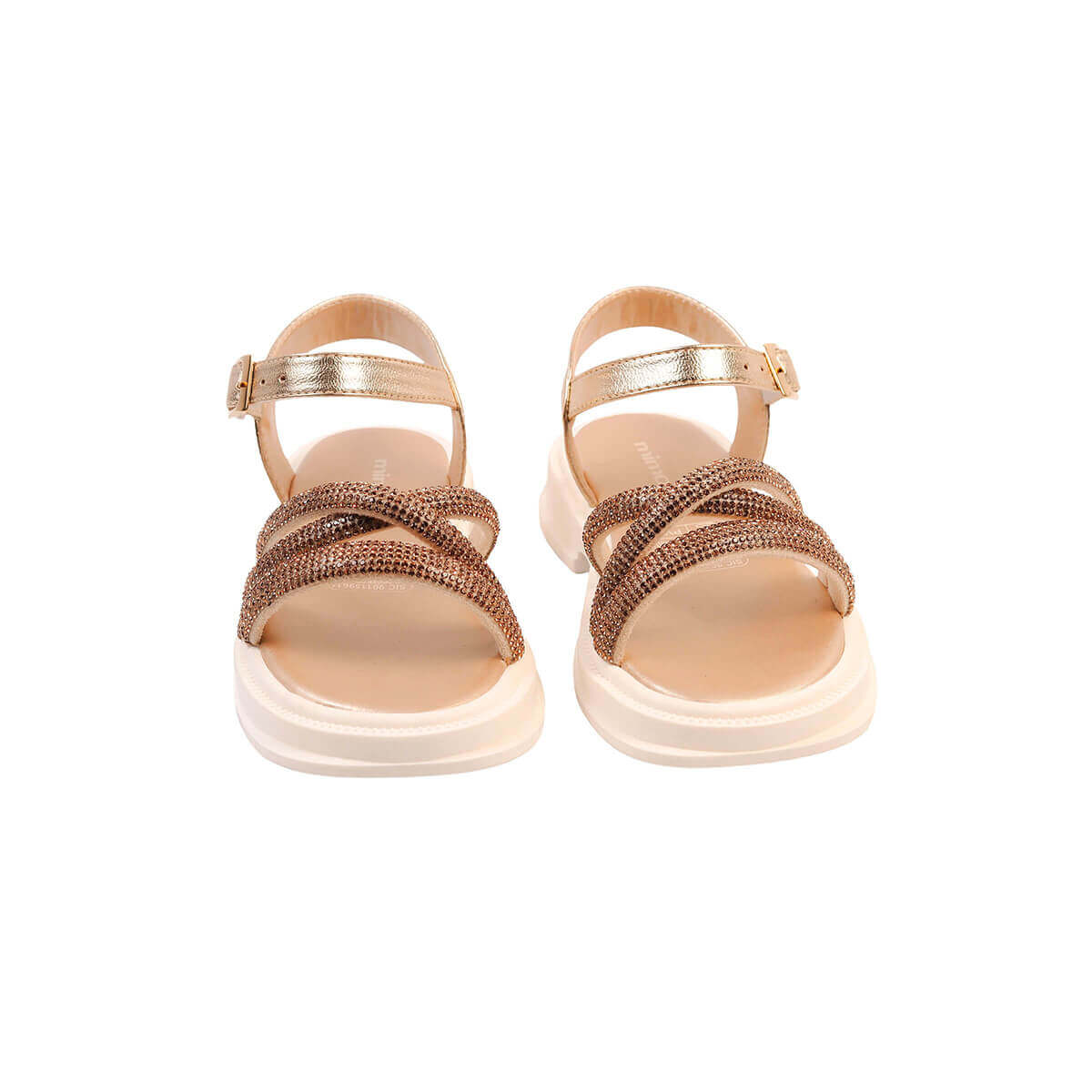 Un par de sandalias para niñas de la marca mimor, referencia Shaki con correas doradas, hechas de material sintético.