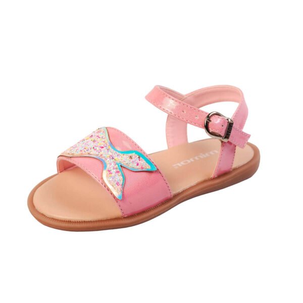 Sandalias rosas con diseño de sirena para niñas, hechas de material sintético.